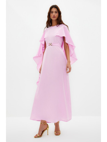 Trendyol Lilac Belted Cape Detailed Elegant Woven Evening Dress