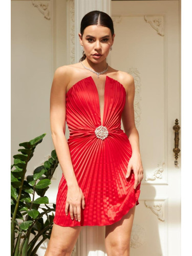 Carmen Strapless Red Pleats Short Evening Dress