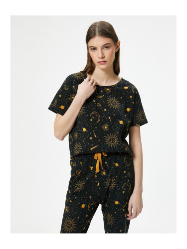Koton Short Sleeve Pajama Set Sky Printed Crew Neck