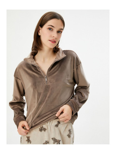 Koton Velvet Pajama Top Half Zipper Polo Neck