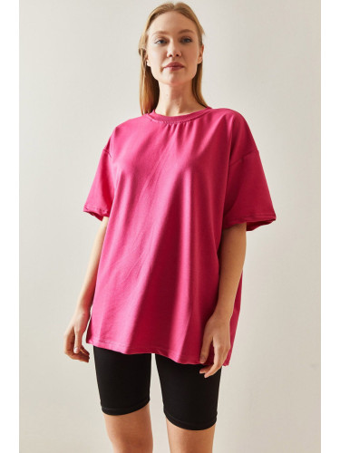 XHAN Fuchsia Oversize Basic T-Shirt 3YXK1-47087-07