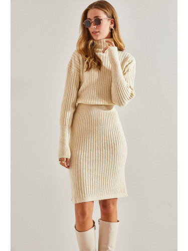 Bianco Lucci Women's Turtleneck Sweater Elastic Waist Dress
