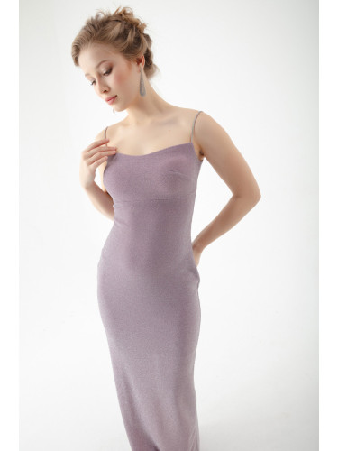 Lafaba Women's Lavender Stone Strap Decollete Long Evening Dress
