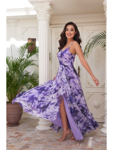 Carmen Purple Printed Strap Long Evening Dress