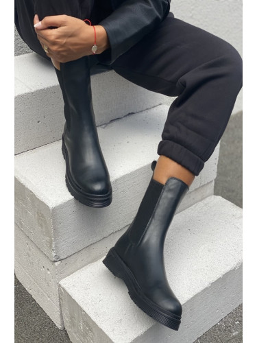 İnan Ayakkabı Women's Elastic Boots Black (SOLE 4 CM)