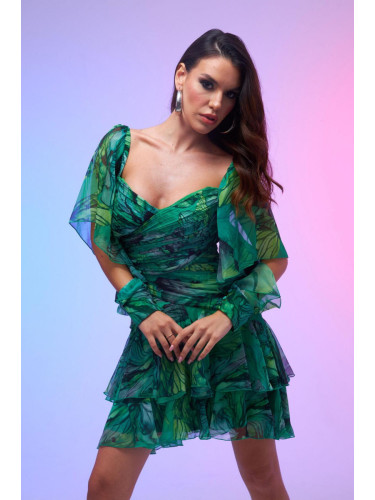 Carmen Green Empirme Decollete Short Evening Dress