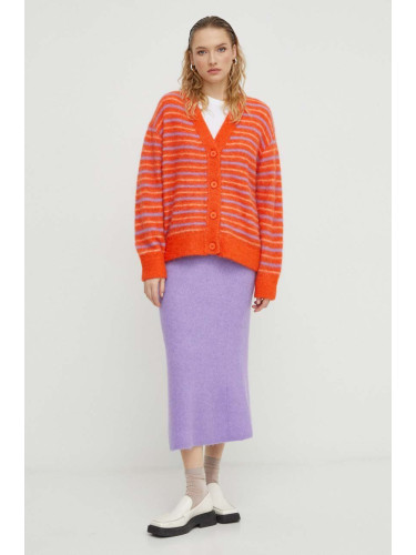 Вълнена пола American Vintage в лилаво среднодълга със стандартна кройка