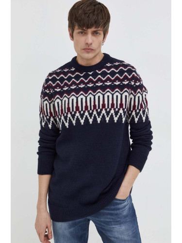 Пуловер с вълна Superdry мъжки в тъмносиньо