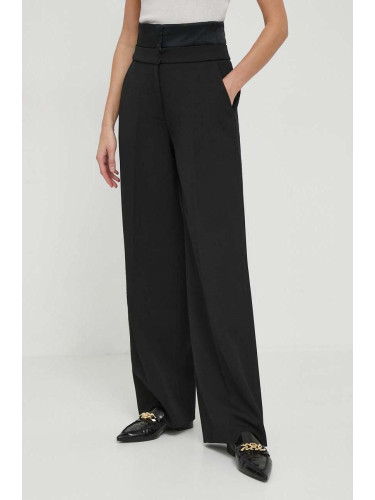 Панталон с вълна Calvin Klein в черно с широка каройка, с висока талия