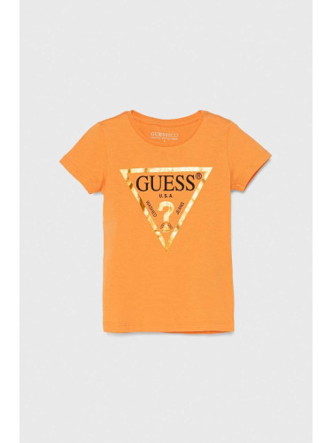 Памучна тениска Guess в оранжево