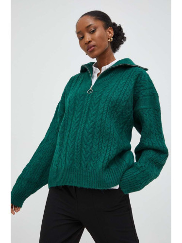 Пуловер Answear Lab дамски в зелено с ниско поло