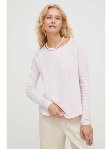 Памучна блуза с дълги ръкави American Vintage T-SHIRT ML COL BATEAU в розово SON31G