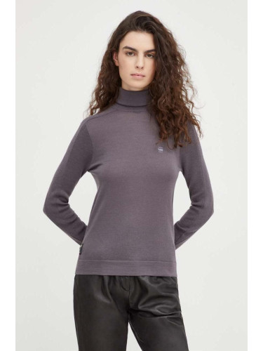 Вълнен пуловер G-Star Raw дамски в лилаво от лека материя с поло