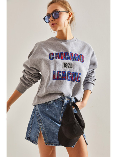 Bianco Lucci Women's Chicago Printed Three Thread Raised Sweatshirt