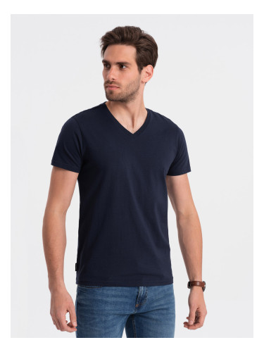 Ombre BASIC men's classic cotton T-shirt with a crew neckline - navy blue
