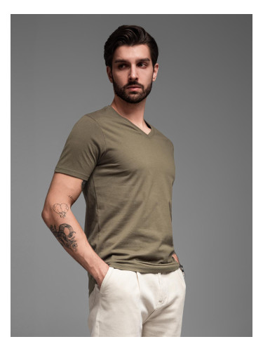 Ombre BASIC men's classic cotton T-shirt with a crew neckline - dark olive