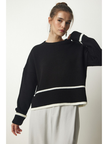 Happiness İstanbul Women's Black Stripe Detailed Knitwear Sweater