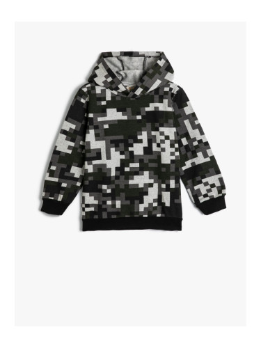 Koton Geometric Patterned Hooded Sweatshirt Raised