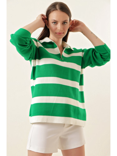 Bigdart 4512 Striped Oversized Sweater - Green