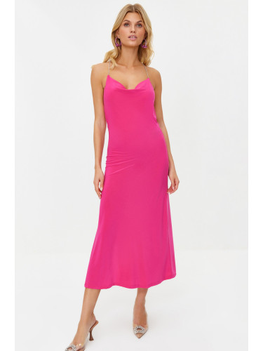 Trendyol Fuchsia Stone Accessory Detailed Knitted Elegant Evening Dress