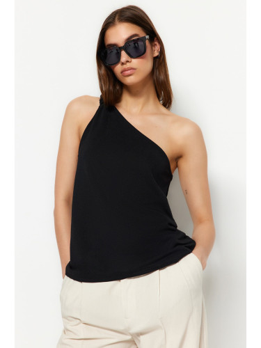Trendyol Black Regular Fit Single Sleeve Crepe Knitted Blouse