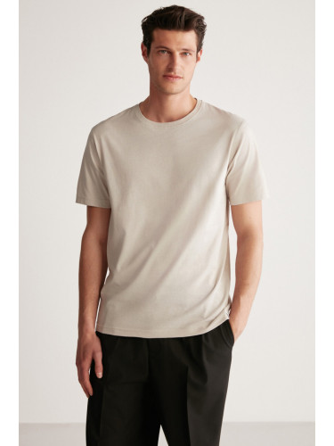 GRIMELANGE Rudy Men's Slim Fit 100% Cotton Medium Stone Color T-shirt
