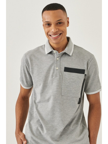 ALTINYILDIZ CLASSICS Men's Gray Melange Slim Fit Slim Fit Polo Neck Cotton T-Shirt