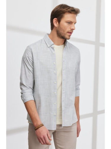 AC&Co / Altınyıldız Classics Men's Green Slim Fit Slim Fit Buttoned Collar Linen-Looking 100% Cotton Flared Shirt.