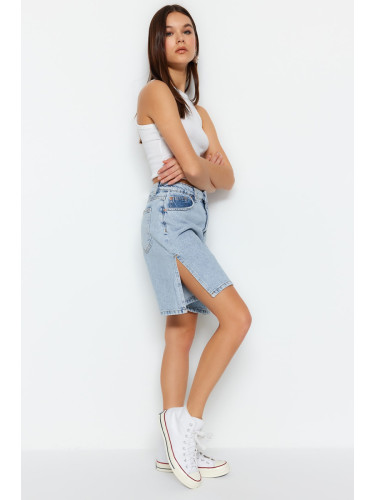 Trendyol Light Blue Slit High Waist Denim Shorts