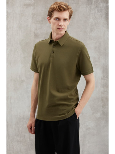 GRIMELANGE Eddiee Men's Slim Fit 100% Cotton Khaki Polo Neck T-shirt