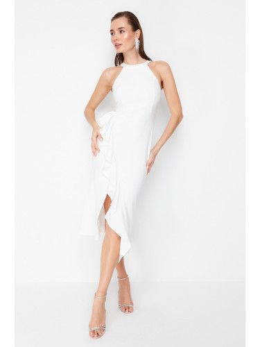 Trendyol Bridal White Flounce Detailed Woven Wedding/Marriage Elegant Evening Dress