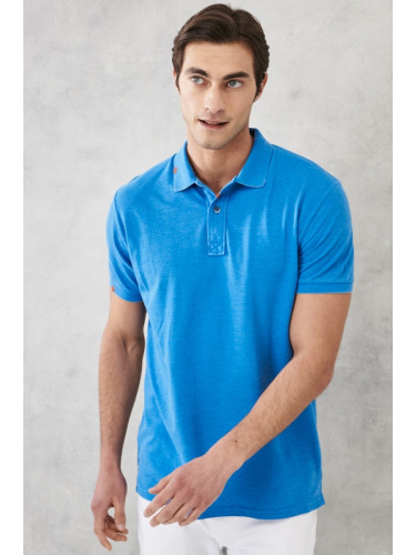 ALTINYILDIZ CLASSICS Men's Saxon Blue Slim Fit Slim Fit Polo Neck Cotton T-Shirt.