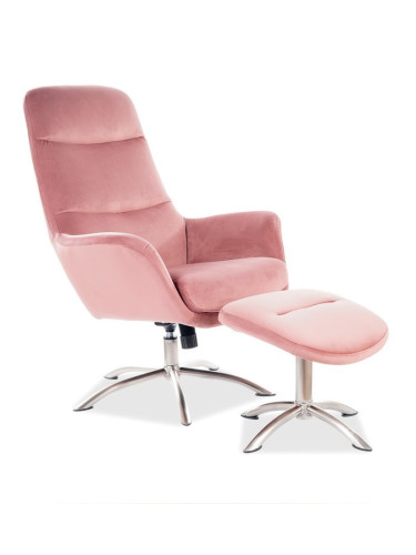 Кадифено кресло с табуретка - розово