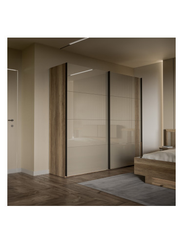 САВОНА ГАРДЕРОБ С ДВЕ ПЛЪЗГАЩИ ВРАТИ 220,1/61.2/210,5h ДЪБ АНТИК/БЕЖОВ ЛАК