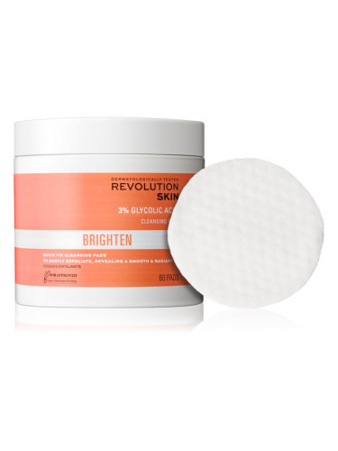 Revolution Skincare Brighten 3% Glycolic Acid почистващи тампони 60 бр.