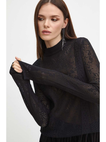Пуловер Medicine дамски в черно от лека материя с ниско поло