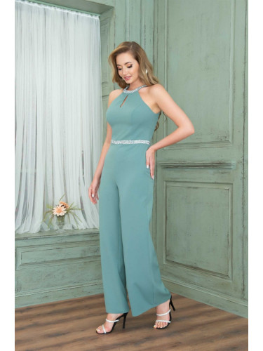 Carmen Lace-Up Collar Jumpsuit with Stones at the Waist