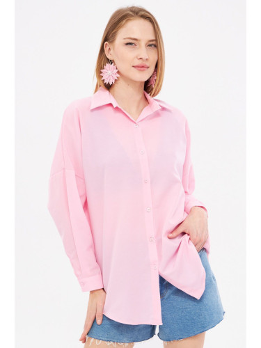 armonika Women's Dust Pink Oversize Long Basic Shirt