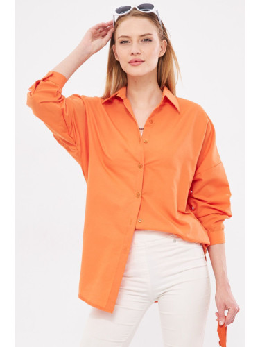 armonika Women's Orange Oversize Long Basic Shirt