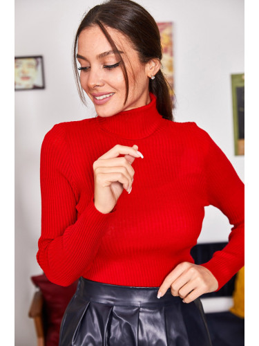 armonika Women's Red Neck Corduroy Knitwear Sweater