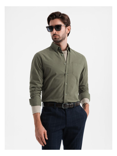 Ombre Men's cotton REGULAR FIT shirt with pocket - khaki