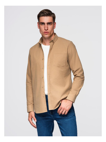 Ombre Men's REGULAR FIT cotton shirt with pocket - light brown