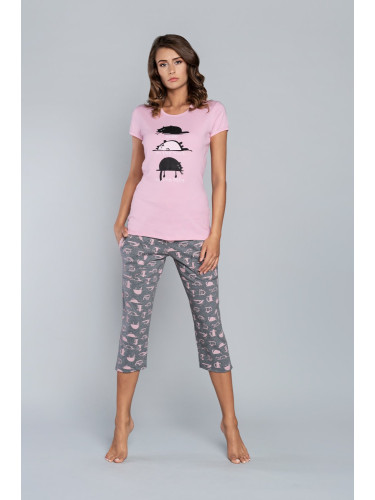 Pyjamas Dima Short Sleeves, 3/4 Pants - Pink/Medium Print Melange