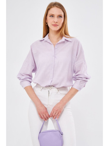 armonika Women's Lilac Striped Look Oversize Long Basic Shirt