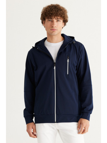 ALTINYILDIZ CLASSICS Men's Navy Blue Standard Fit Normal Cut Hooded Sweatshirt with Pockets.