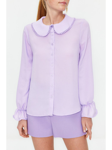 Trendyol Lilac Baby Collar Pompom Detailed Regular Normal Fit Woven Shirt