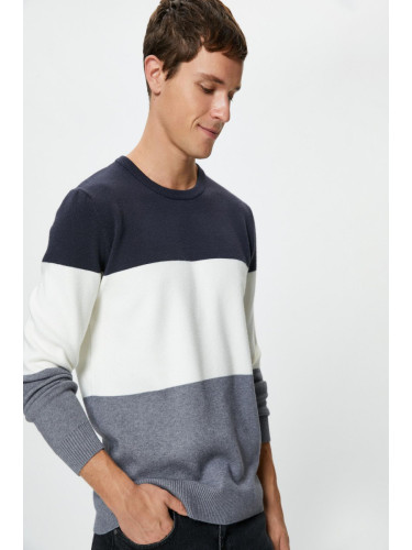 Koton Men's Navy Blue Striped Sweater