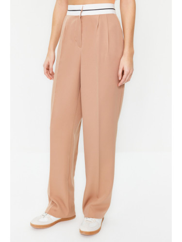 Trendyol Beige Wide Leg High Waist Belt Detail Woven Trousers