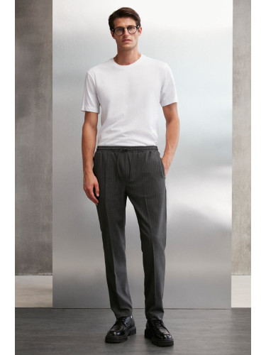 GRIMELANGE Blaz Men's Woven Waist Elasticated Slim Fit Cut Cord Pocket Anthracite / Striped Trousers