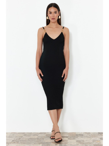 Trendyol Black Midi Knitwear Dress With Metal Accessory Detail